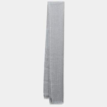 Pre Owned Ermenegildo Zegna Grey Houndstooth Wool Blend Scarf