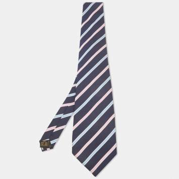 Pre Owned Ermenegildo Zegna Vintage Navy Blue Diagonal Striped Silk Traditional Tie