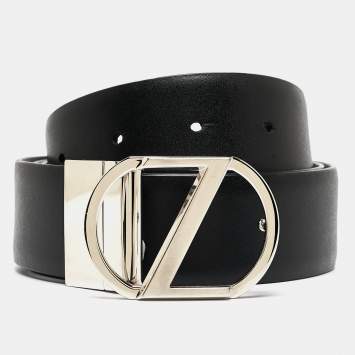 Pre Owned Ermenegildo Zegna Black Leather Reversible Buckle Belt 105 CM