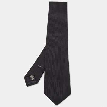Pre Owned Ermenegildo Zegna Black Patterned Silk Tie