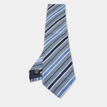 Pre Owned Ermenegildo Zegna Blue Striped Silk Tie