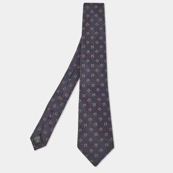 Pre Owned Ermenegildo Zegna Navy Blue Print Silk Tie