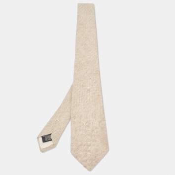 Pre Owned Ermenegildo Zegna Beige Patterned Cashmere Tie