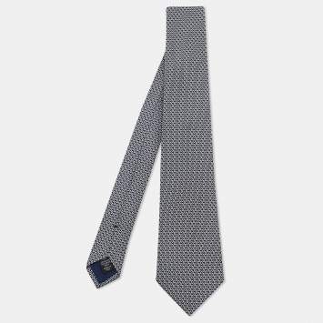 Pre Owned Ermenegildo Zegna Navy Blue/White Jacquard Silk Tie