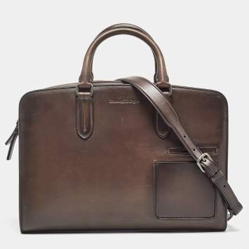 Pre Owned Ermenegildo Zegna Brown Ombre Leather Briefcase Bag