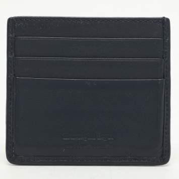 Pre Owned Ermenegildo Zegna Navy Blue Woven Leather Pelle Tessuta Card Holder