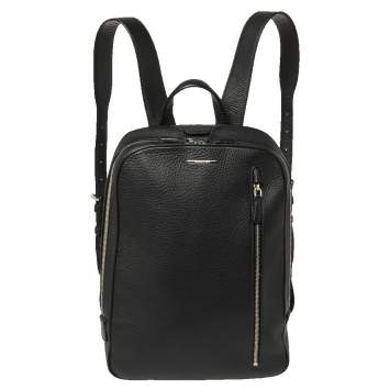 Pre Owned Ermenegildo Zegna Black Grained Leather Backpack