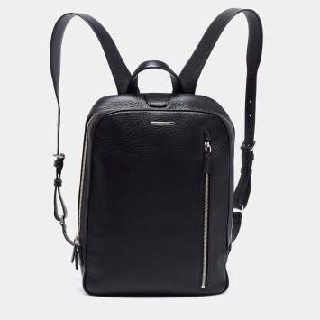 Pre Owned Ermenegildo Zegna Black Pebble Leather Front Zip Backpack