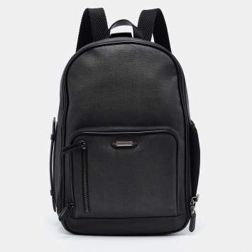 Pre Owned Ermenegildo Zegna Black/Grey Coated Canvas and Leather Backpack