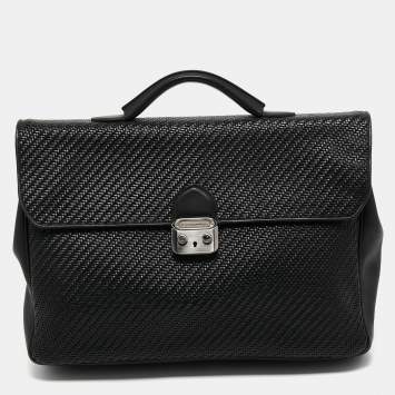Pre Owned Ermenegildo Zegna Black Woven Leather Briefcase