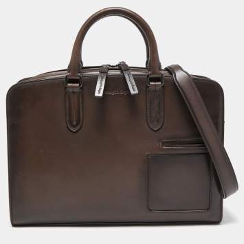 Pre Owned Ermenegildo Zegna Brown Leather Briefcase Bag