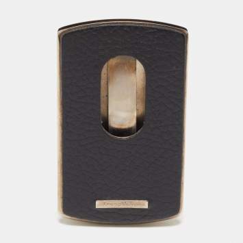 Pre Owned Ermenegildo Zegna Black Leather Hard Shell Business Card Holder