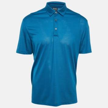 Pre Owned Ermenegildo Zegna Blue Pique Jersey Polo T-Shirt XL