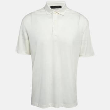 Pre Owned Ermenegildo Zegna Off-White Pique Jersey Polo T-Shirt L
