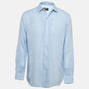 Pre Owned Ermenegildo Zegna Blue Linen Regular Fit Shirt L