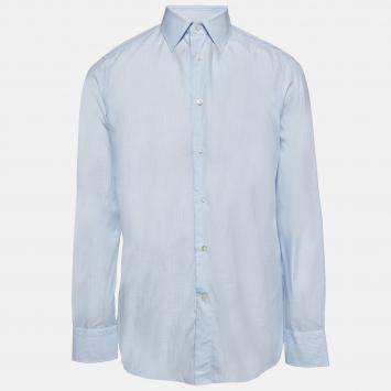 Pre Owned Ermenegildo Zegna Plaid Cotton Blue Button Up Shirt L