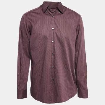 Pre Owned Ermenegildo Zegna Burgundy Printed Cotton Button Down Shirt L