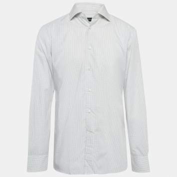 Pre Owned Ermenegildo Zegna White Checked Cotton Shirt L