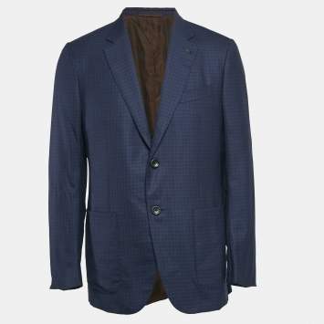 Pre Owned Ermenegildo Zegna Couture Navy Blue Jacquard Wool Blazer XL