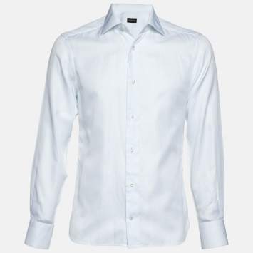 Pre Owned Ermenegildo Zegna White Pinstripe Cotton Shirt M