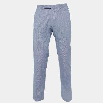 Pre Owned Ermenegildo Zegna Blue Houndstooth Cotton Slim Fit Pants M