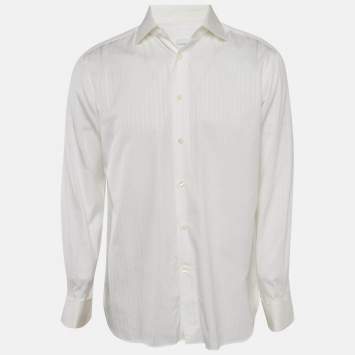 Pre Owned Ermenegildo Zegna White Stripe Cotton Regular Fit Shirt M