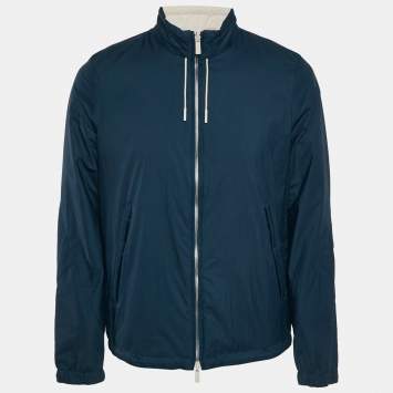 Pre Owned Ermenegildo Zegna Blue/Beige Nylon Zip-Up Reversible Jacket L