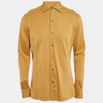 Pre Owned Zegna Chrome Yellow Jersey Long Sleeve Shirt M