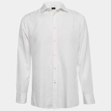 Pre Owned Ermenegildo Zegna White Cotton Blend Button Front Shirt XL