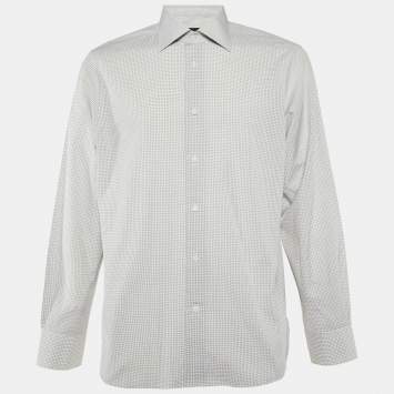 Pre Owned Ermenegildo Zegna White Check Pattern Cotton Tailored Fit Shirt M