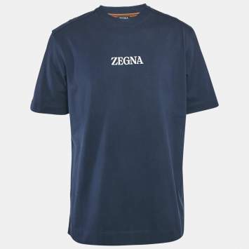 Pre Owned Ermenegildo Zegna Navy Cotton Jersey Crew Neck T-Shirt L