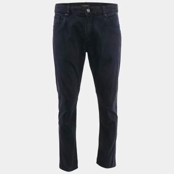 Pre Owned Ermenegildo Zegna Navy Blue Gabardine Straight Leg Tailored Fit Pants XL