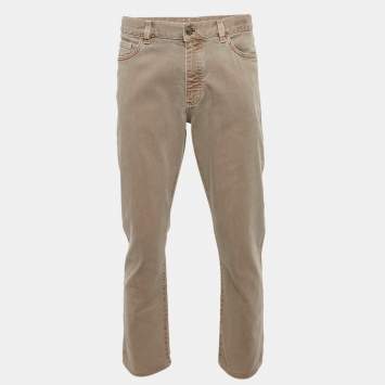 Pre Owned Zegna Light Brown Washed Denim Slim Fit Jeans L Waist 35"