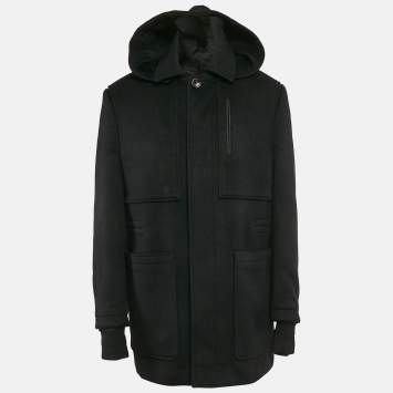 Pre Owned Ermenegildo Zegna Black Wool Felt Hooded Coat XXL
