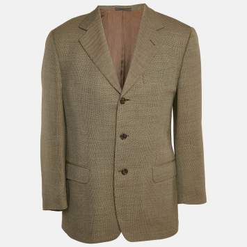 Pre Owned Ermenegildo Zegna Beige Patterned Cotton Blend Single Breasted Blazer L