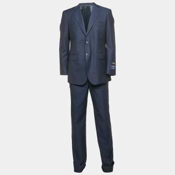 Ermenegildo Zegna Navy Blue Plaid Wool Traveller Pants Suit L