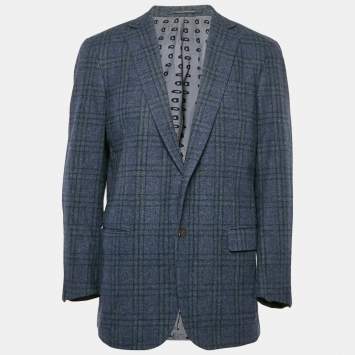 Pre Owned Ermenegildo Zegna Su Misura Blue Plaid Wool Blazer L