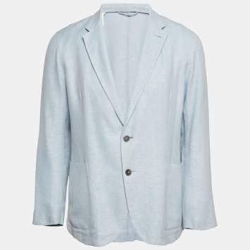 Pre Owned Ermenegildo Zegna Blue Linen Regular Fit Crossover Blazer L