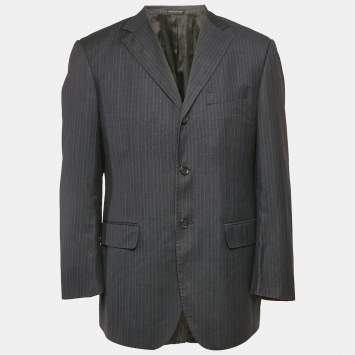 Pre Owned Ermenegildo Zegna Vintage Navy Blue Striped Wool Regular Fit Blazer L