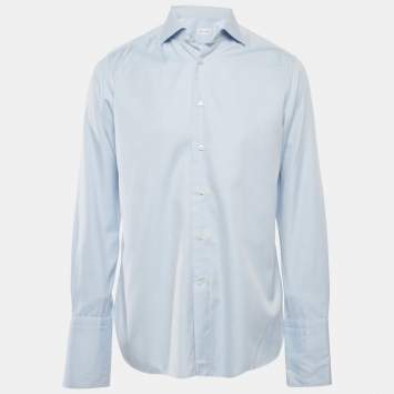 Pre Owned Ermenegildo Zegna Blue Cotton Full Sleeve Shirt L