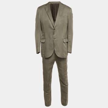 Pre Owned Ermenegildo Zegna Grey Patterned Linen Blend Suit L