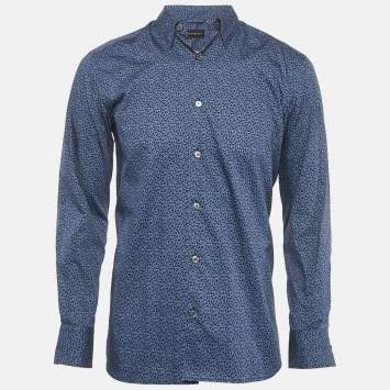 Pre Owned Ermenegildo Zegna Blue Printed Cotton Shirt M