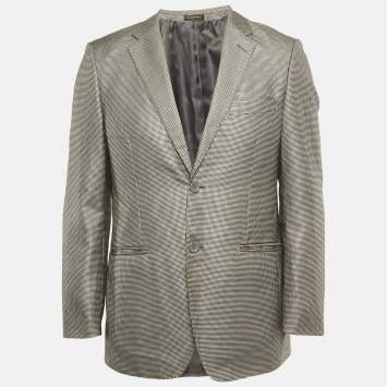 Pre Owned Ermenegildo Zegna Black /Grey Houndstooth Wool Blend Single Breasted Blazer M 