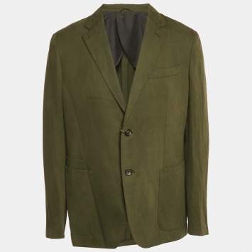 Pre Owned Ermenegildo Zegna Olive Green Silk Blend Single Breasted Blazer XXL