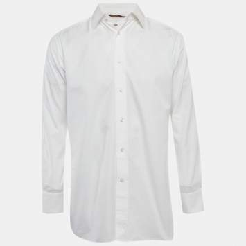 Pre Owned Ermenegildo Zegna White Checks Cotton Long Sleeve Shirt M