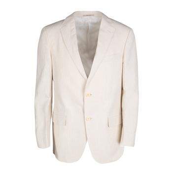 Pre Owned Ermenegildo Zegna Beige Pinstriped Linen Blend Regular Fit Blazer L