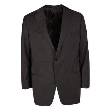 Pre Owned Ermenegildo Zegna Brown Self Striped Micronsphere Wool Custom Made Blazer XL