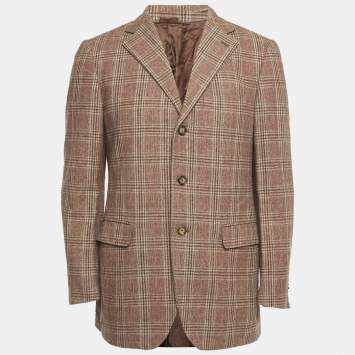 Pre Owned Ermenegildo Zegna Brown Glen Plaid Wool Regular Fit Blazer L
