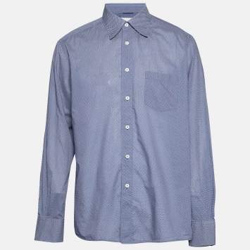 Pre Owned قميص ايرمنيجيلدو زينيا قطن أزرق داكن بنقاط بولكا كم طويل مقاس ضخم جداً