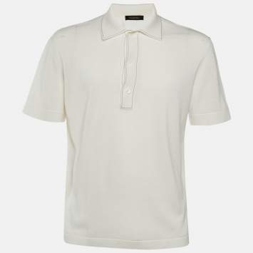 Pre Owned تي شيرت بولو إيرمينجلدو زينيا قطن عاجي مقاس كبير - لارج